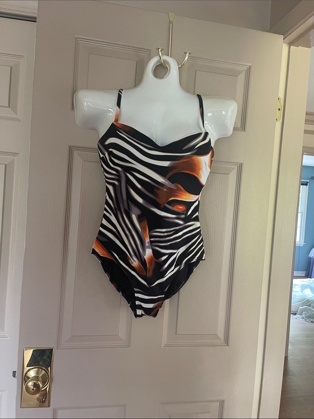 VENUS Black, White & Orange Zebra-Print One-Piece Swimsuit